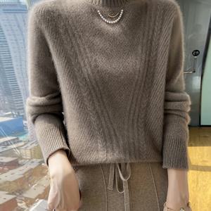 TEMU 여성용 우아한 하이넥 스웨터 - 부드럽고 두꺼운 긴팔 풀오버, 연분홍색, 가을/겨울용 루즈핏, 레이어링 또는 단독 착용에 완벽, 겨울 의류 | 우아한 니트웨어 | 질감