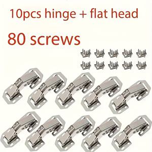 TEMU 스틸 힌지 세트 90개 (10개 힌지 + 80개 플랫 헤드 나사), 90도 프렌치 스프링 힌지 | 무드릴 설치, 프레임리스 캐비닛용