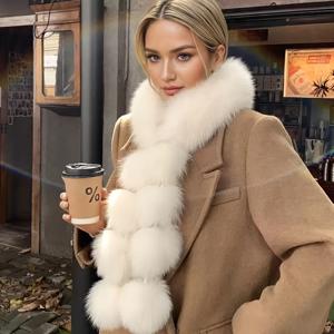 TEMU 고급스러운 여우털 칼라/넥 스카프 - 플러시 겨울용 따뜻하고 두꺼운 비탄성 럭셔리 여우털 코트 액세서리, 파티 웨딩 야외용 핸드워시 가능 (재킷 드레스 호환)