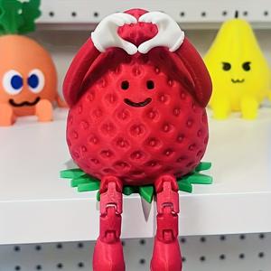TEMU 관절 딸기 모양 피규어 - 하트 & 지지 다리 장식의 귀여운 캐릭터 디자인 - 집/사무실 장식용 유연한 관절 수집용 인형, 선물 (베이스 미포함) - 딸기 테마 장식, 생일 파티