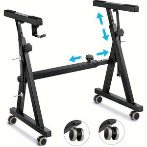 TEMU 휠 및 발판이 있는 헤비듀티 조절 가능한 Z-스타일 키보드 & 피아노 스탠드 - 휴대용, 54-88 키에 맞는 전문가용, 미끄럼 방지 매트 & 헤드폰 후크가 있는 견고한 롤링 디자인, 합금 구조, 피아노 액세서리