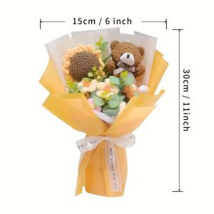 TEMU 1세트, 크로셰 꽃다발, 수제 뜨개질 데이지와 귀여운 곰돌이 - 어버이날, 생일, 졸업식, 결혼식 홈데코 선물, 엄마를 위한 선물