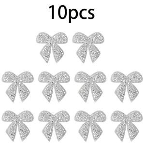 TEMU 10개 라인스톤 보우 다림질 패치, 반짝이는 다림질 보우 어플리케 자수 패치, 옷 가방 청바지 모자 백팩 DIY 공예용 글리터 봉제 보우 패치, 은색