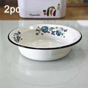 TEMU 장미와 녹색 잎사귀 디자인의 내열성 가스 및 전기 스토브용 두꺼운 방수 라운드 주방 및 식탁 그릇 2개 세트