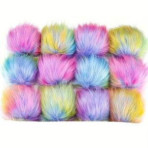 TEMU 탄력 있는 루프가 달린 12개 부드러운 플란넬 폼폼 - 생생한 무지개 색상, 3.9인치/10cm, DIY 열쇠고리, 모자, 신발, 스카프 및 공예에 완벽함 - 크리스마스, 새해, 할로윈, 데이 선물로 이상적