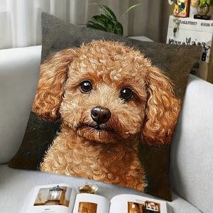 TEMU 1개 러스틱 브라운 푸들 베개 커버 - 리얼리스틱한 개 초상화 지퍼 클로저, 기계 세탁 가능한 플러시 장식 쿠션 케이스, 농가 침실 장식용, 애완동물 사랑하는 이에게 선물 (베개 내부 미포함), 시골 풍경 감성 | 질감 있는 털 디테일