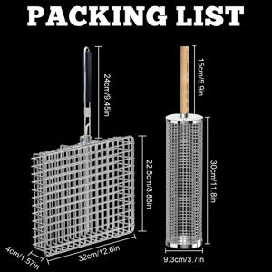 TEMU 넘어지는 그릴 바스켓 세트, 탈착식 나무 손잡이, 스테인리스 스틸, 야채 새우용 바비큐 액세서리, 가스 캠핑 바비큐 용품, 남성 선물, 남편, 아빠