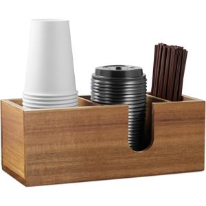 TEMU 1pc 나무 컵 및 젓가락 홀더 - 컵, 마시는 물, 커피 포드용 우아한 주방 및 식사 정리기 - 모임, 파티, 휴일 선물에 완벽, 커피 정리기 | 우아한 식기 홀더 | 자연 나무 마감