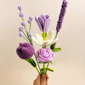 TEMU 6개 세트 수제 부케, 장미와 튤립, 라벤더 직조 꽃 포함 – 어머니날, 기념일 선물, 발렌타인데이 선물, 생일 선물 또는 홈 데코용 테이블톱 장식