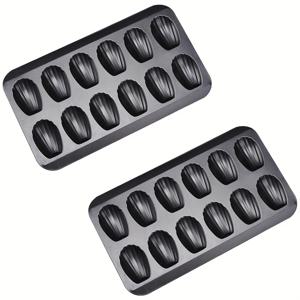 TEMU 2팩 헤비듀티 논스틱 마들렌 베이킹 팬 - 오븐 안전, 스택 가능 쉘 몰드 (프랑스 쿠키, 케이크, 페이스트리용) - 홈 & 프로페셔널 베이커리에 이상적 - 블랙 베이킹 시트, 디저트 제작용, 세련된 디자인, 내구성 있는 베이크웨어, 파스티 셰프 필수품