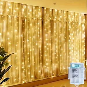 TEMU 요정 커튼 스트링 라이트 2개 세트, 8가지 모드 배터리 구동(배터리 미포함), 새해 결혼식 홈 침실 파티 크리스마스 및 계절 장식용 로맨틱 우아한 룸 라이트