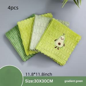 TEMU 4피스 자수 식기 수건, 빠른 건조 청소 걸레, 두꺼운 대형 주방 타월 – 부드럽고 통기성 좋은 욕실 손 닦이, 차량 광택 패드, 식기 유리 스크러버. 다목적 재사용 가능한 체크무늬 랜덤 컬러 정사각형 냅킨|수세미|식기건조기