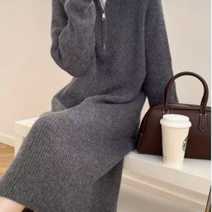 TEMU 여성용 우아한 V넥 스웨터 드레스 - 긴소매, 루즈핏, 단색, 캐주얼 스타일, 반지퍼 풀오버 포켓, 가을 & 겨울에 완벽, 캐주얼 겨울옷 | V넥 스웨터 | 구조, 스웨터 드레스, 긴팔 원피스, 원피스, 여성 가을 원피스, 가을 원피스 여성, 가을원피스, 여름원피스