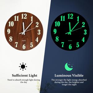 TEMU 1개 JFHT 라운드 루미너스 벽시계, 레트로 목재 무늬 조용한 쿼츠 목재 시계, 배터리 작동(AA 배터리 미포함), 침실, 거실, 사무실, 주방, 욕실용 - 홈 데코, 거실 벽시계