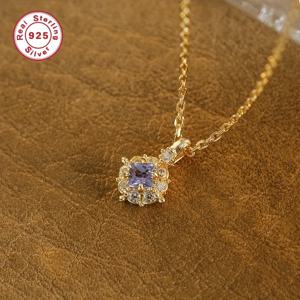 TEMU S925 스털링 실버 18K 금도금 's 목걸이, 패셔너블하고 우아한 럭셔리 디자인과 초반짝이 보라색 합성지르코니아 펜던트가 달린 쇄골체인 네크리스 - 어머니에게 주는 추수감사절 선물로 완벽함. 남자친구/여자친구로부터의 발렌타인데이/크리스마스 선물. Hypoallergenic 및 일상적으로 착용에 적합, 청소년을 위한|은목걸이