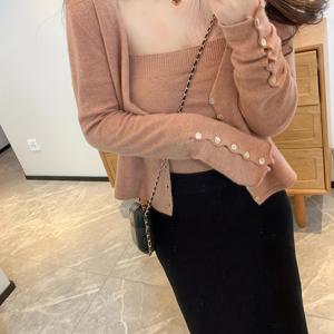 TEMU 2025 가을 분위기 롱 슬리브 가디건 & 캐미솔 탱크탑 투피스 세트