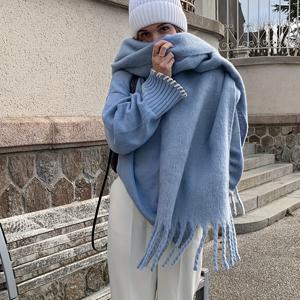 TEMU 모포로코 럭셔리 플러시 말털 느낌 겨울 스카프 숄 - 두꺼운 스타일 따뜻한 칼라, 부드러운 말털 느낌 질감 (깃털 없음), 세탁기 사용 가능 크리스마스/ 선물용 랩, 우아한 넥 워머 액세서리 (단색)