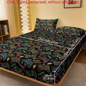 TEMU 1개 게이머 침대 시트 - 그린, 블루, 오렌지, 블랙, 화이트, 그레이 비디오 게임 컨트롤러 디자인 - 핏감 좋은 매트리스 커버, 세탁기 사용 가능 - 트윈/풀/퀸/킹 사이즈 호환 - 남자아이, 여자아이, 성인을 위한 이상적인 게이밍룸 데코 - 게이머를 위한 완벽한 생일 혹은 집들이 선물, 새틴 침대 시트, 푹신한 침대 시트