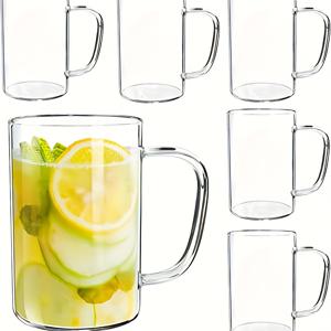TEMU 6개의 보리실리케이트 유리 머그잔 세트, 17.5 oz - 다용도, 전자 레인지 안전, 세탁기 세탁 가능, 뜨거운 음료와 차가운 음료용 재사용 가능한 둥근 투명 유리잔 - 납이 없는 재활용 가능한 커피, 차, 맥주, 주스 및 물 잔 세트.