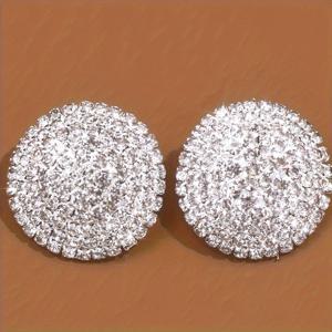 TEMU 여성용 우아한 은도금 라운드 라인스톤 스터드 귀걸이 - 반짝이는 화이트 악센트, 결혼식 & 파티에 완벽, 가벼운 1.4인치 지름