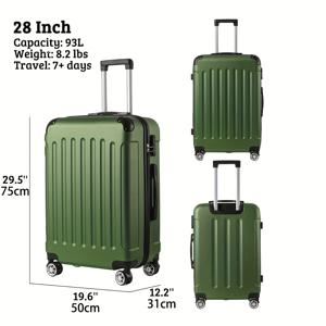 TEMU 스피너 휠이 있는 20/24/28인치 하드사이드 캐리온 - 경량 ABS 하드쉘 슈트케이스, 비밀번호 자물쇠, 텔레스코픽 핸들 및 부드러운 롤링 휠, 여행용 가방, 녹색/파란색/검정색
