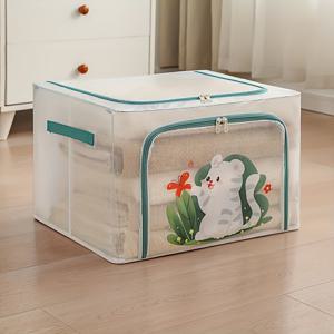 TEMU 대용량 고양이 주제 천 스토리지 박스, 투명 디자인 - 가벼우며 옷, 침구 등에 적합한 미니멀한 스타일 - 곤충 모티프가 있는 내구성 있는 세탁 가능한 주최자, 집 공간 절약, 고양이 보관함