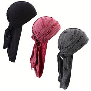 TEMU 3pcs 빈티지 찢어진 해적 모자 세트, 헤드스카프 포함 - 조절 가능한 타이, 해군 파란색 및 빨간색 밴다나, 스타일리시한 헤어 커버리지, 할로윈, 세인트 패트릭의 날, 테마 이벤트에 적합, 테마 이벤트 액세서리 | 찢어진 디자인 | 폴리에스터 헤어웨어