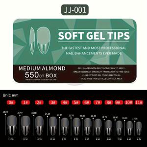 TEMU 550개 소프트 젤 풀 커버 네일 팁 - 아몬드 쉐이프 미디엄 길이 투명 무흔적 인조 손톱, 광택 유럽 스타일 프레스온 익스텐션, DIY 네일아트 & 살롱용, 전문가 강력 접착력, 매끄러운 마감, 뷰티 애호가를 위한 네일 액세서리
