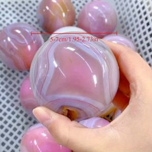 TEMU 1개 희귀 50mm 마다가스카르 핑크 젤리 아게이트 볼, 내부 줄무늬 & 기포 포함 - 가족, 친구 및 어린이를 위한 수집가용 아게이트 선물 - 데이 홈 데코 공예