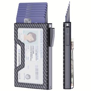 TEMU 남성용 슬림 RFID 차단 지갑 - 버튼 팝업 기능, 초슬림 디자인, 내구성 강한 금속 구조, 머니 클립 & ID 창 포함 - 컴팩트 신용카드 홀더 정리함 - 비즈니스, 여행, 일상 사용에 이상적인 선물 - 남성을 위한 카드 지갑, 여행 액세서리, 명품 스타일, 고급스러운 마감