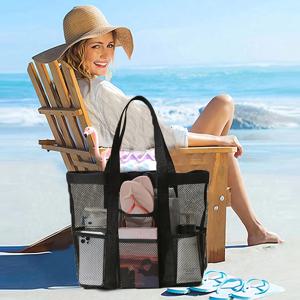 TEMU 1개/2개 초대형 메쉬 비치백, 지퍼 및 사이드 포켓이 있는 통기성 메쉬 토트백, 휴대용 대용량 마무리 정리 가방, 내부 포켓이 있는 대형 메쉬 비치백