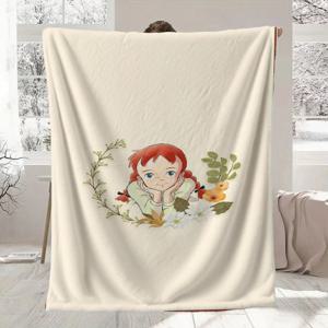 TEMU 녹색 가블의 안나의 문자 애니메이션 캐릭터 디지털 프린트 플란넬 담요 - 초대형, 울트라 소프트 소파 던지기, 침대 및 소파용, 현대적인 기하학적 디자인, 사계절 사용 가능, 세탁기 사용 가능 & 폴리에스터 재질, 여행, 캠핑, 낮잠에 완벽, 독특한 휴일 선물 선택, 소파용 담요