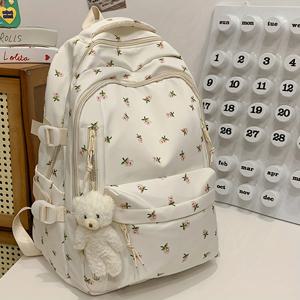 TEMU 여성용 플로럴 백팩 펜던트 - 대용량 학교 가방, 다중 수납공간 & 포켓, 조절 가능한 어깨끈, 지퍼 클로저, 내구성 폴리에스터 북백 (대학, 여행, 일상 사용) - 귀여운 여성 및 청소년용 백팩, 학교 필수품, 재미있는 디자인, 튼튼한 구조, 학생 필수품