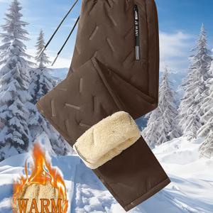 TEMU 남성용 가을/겨울용 두꺼운 벨벳 안감 바지. 따뜻한 조깅 바지, 지퍼 포켓, 골지 커프스, 조절 가능한 드로스트링 허리, 벨벳 질감 디자인 특징. 캐주얼 웨어, 하이킹, 사이클링에 적합.