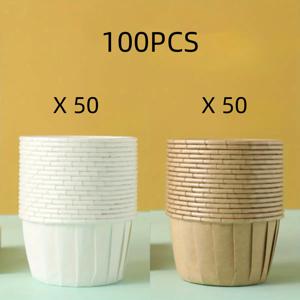 TEMU 100개 고온 저항 케이크 컵, 오븐 사용 가능 종이 컵케이크 라이너 (롤링 엣지), 베이킹 머핀 몰드, 방유 컵케이크 및 머핀 베이킹 컵, 생일, 결혼식 및 파티 디저트를 위한 우아한 라이닝, 화이트 및 브라운 색상 – Pe