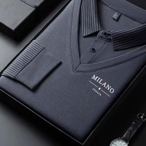 TEMU 남성용 클래식 가을/겨울 니트 폴로 셔츠, 페이크 투피스 칼라, 비즈니스 캐주얼 패치워크 디자인. 골프 및 야외 활동에 적합한 부드럽고 편안한 원단으로 제작되었으며, 밀라노 레에 적합한 피부 친화적인 원단.|패션