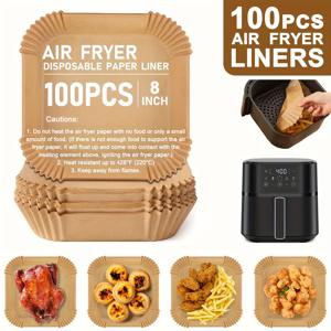 TEMU 100개 대형 에어프라이어 베이킹 페이퍼 – 두꺼운 비스틱 & 방수 일회용 시트, 에어프라이어, 오븐, 전자레인지용 – 내열성, 쉬운 세척, 주름진 가장자리로 흘림 방지 – 감자튀김, 닭날개, 쿠키 및 일상 베이킹에 이상적|에어프라이어