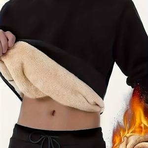 TEMU 남성용 두꺼운 겨울 기모 안감 크루넥 스웨트셔츠 - 포켓이 있는 헤비웨이트 따뜻한 베이스 레이어, 가을 & 겨울용 솔리드 캐주얼 풀오버, 손세탁 가능한 레귤러 핏 안티웨어, 겨울 의류, 시즌 의류, 클래식 디자인