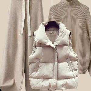 TEMU 가을 겨울 신상 3pcs 여성 패딩조끼 하이넥 니트 와이드팬츠 쓰리피스 빅사이즈 체형커버 캐주얼 니트 3종세트 LKS-60