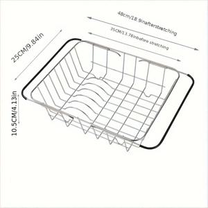 TEMU 1pc 스테인리스 스틸 확장형 싱크대 설치형 접시 건조 랙, 조절 가능한 손잡이 포함 - 다목적 주방 싱크대 정리함, 과일, 채소 및 식기 건조 바구니|식기건조대|싱크대수전|식기건조기