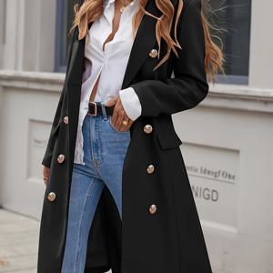 TEMU 여성용 우아한 로얄 블루 트위드 코트 - 장소매 버튼 프론트 레귤러 핏 봄/가을 재킷, 장식 스터드, 손세탁/드라이클리닝, 엘레강스 스페셜 컬렉션, 시즌 워드로브, 세련된 스타일, 디테일 장식, 패셔너블 아우터웨어, 정장, 원단, 전문 여성용