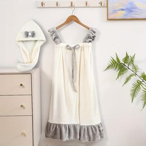 TEMU 2-팩 마이크로파이버 목욕 타월, 헤어 드라이잉 캡 포함, 흡수성 및 빠른 건조, 나비 매듭 디자인이 있는 모던 니트 원단, 폴리에스터 85% 나일론 15%, 기계 세탁 가능 - 여성 및 10대 소녀를 위한 판타지 위브 타월|수건|샤워커튼