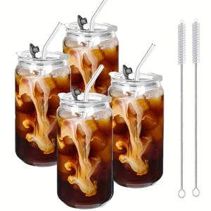 TEMU 4개 세트 16oz 모래시계형 보로실리케이트 유리컵 - 누수방지 U형 바텀 텀블러, 커피컵, 물병, 텀블러, 커피바 액세서리, 듀얼 음용 모드, 열충격 방지, 커피, 버블티, 선물용으로 완벽, 파티용 음료용품,세련된 디자인,스타일리시 텀블러,내구성 있는 유리제품,휴대용 텀블러,사무직 근로자,선물 아이디어