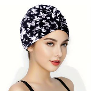 TEMU 여성용 부드럽고 통기성이 좋은 이중층 수영 모자 - 빠른 건조, 수영, 서핑 및 수영 스포츠에 적합한 편안한 핏, 혼합 색상, 높은 탄성 프린트, 헤드밴드 - 머리 보호, 수영 장비에 이상적 - 탄성 헤드밴드, 편안한 핏 모자, 수영 모자