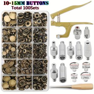TEMU 100개 스테인리스 스틸 스냅 단추, 설치용 플라이어 포함 - 10mm-15mm, 의류, 재킷, 가죽 공예용 내구성 좋은 금속 버튼