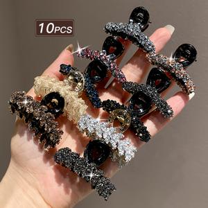 TEMU 10개 여성용 멀티컬러 라인스톤 헤어 클로, 빈티지 엘레강트 스타일 레이디 액세서리, 휴일 및 일상용, 학교 용품, 가을 장식, 할로윈 오너먼트, 데일리 웨어, 장식, 장식용 헤어핀, 스타일리시 헤어피스, 장식, 반짝이는 디테일, 다용도 헤어피스, 패션 헤어핀, 그녀를 위한 선물, 여성 패션|머리핀