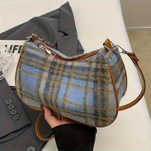 TEMU 여성용 트위드 크로스바디 백 - 우아한 레드 & 브라운 체크무늬 지퍼 클로저, 구조적 숄더백, 일상 및 정장용, 커피 브라운/레드/블루, 내구성 있고 쉬운 세척 유지보수, 다용도 핸드백, 시크 액세서리, 고품질 마감, 컴팩트 핸드백, 패션 애호가용, 여성용 체크무늬 가방, 레드 체크무늬 퍼스