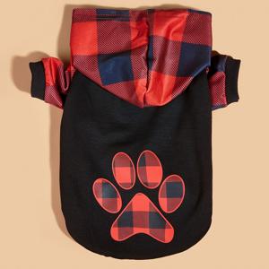 TEMU 1개 아늑한 체크무늬 개 후드티 - 작은 종류부터 큰 종류까지의 검정 & 빨간 체크무늬 애완동물 스웨트셔츠, 세탁기 사용 가능, 편안함과 스타일을 위한 풀오버 스타일, 캐주얼한 개 의류 | 스타일리시한 개 복장 | 폴리에스터 후드티