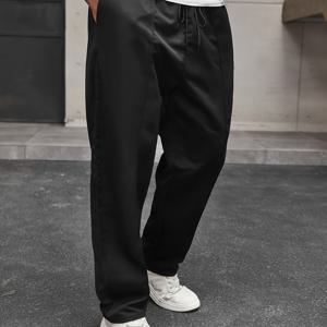 TEMU [1pc 플러스 사이즈 남성 캐주얼 카고 바지] 플러스 사이즈 남성 캐주얼 카고 바지, 폴리에스테르 100%, 단색, 정규 핏, 스트레치 없음, 모든 계절 스포츠 바지용 드로스트링 포함