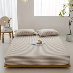 TEMU 3개입 105g 커피 작은 격자 무늬 100% 폴리에스터 장착 시트 세트, 1*장착 시트 + 2*베개 커버, 베개 삽입제외, 부드럽고 편안한 통기성, 기계세탁 가능, 침실 및 게스트룸에 적합